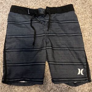 Hurley Kids Black and White Striped Swim Board Shorts